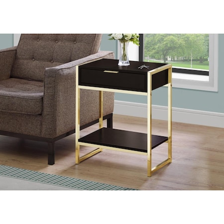 Gfancy Fixtures 24 in. Cappuccino Particle Board, MDF & Gold Metal Accent Table GF3093884